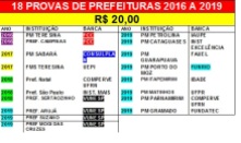 18 provas de Prefeituras Municipais de 2016 a 2019 por 20,00 Reais
