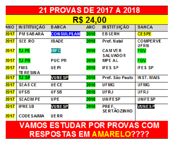 21 provas 2017 e 2018 por 24,00 reais